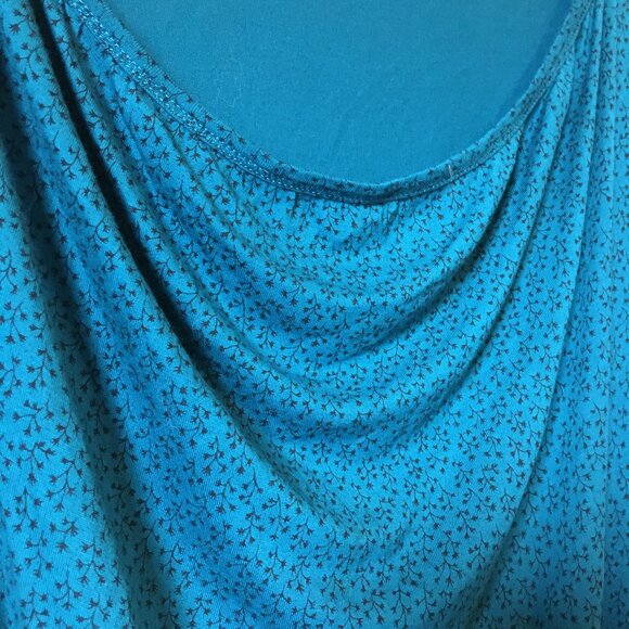 Peacock Blue Ditsy Floral Print Cowl Collar Bamboo Shirt - Picture 6 of 16